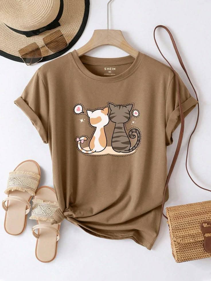 Cats Girl Printed Oversized T-Shirt